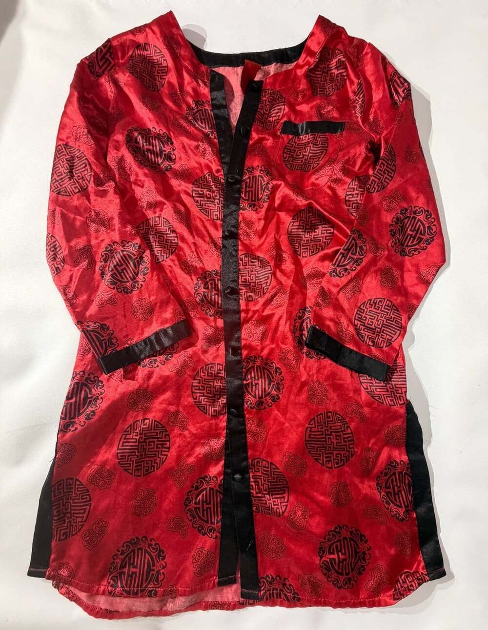Shanghai Red Satin Jacquard Asian Knot Button Robe Womens Size Medium
